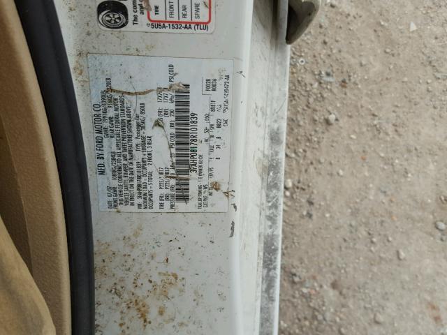 3FAHP08178R101839 - 2008 FORD FUSION SEL WHITE photo 10