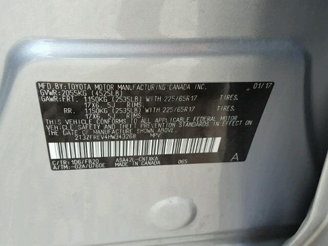 2T3ZFREV4HW343268 - 2017 TOYOTA RAV4 LE Gümüş foto 10