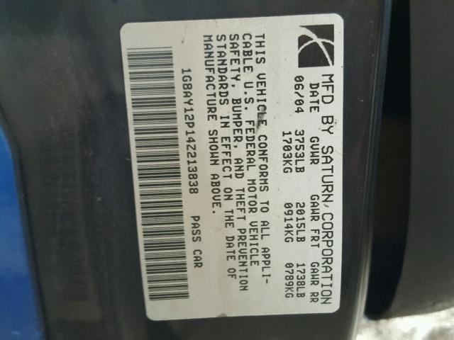 1G8AY12P14Z213838 - 2004 SATURN ION REDLIN BLUE photo 10