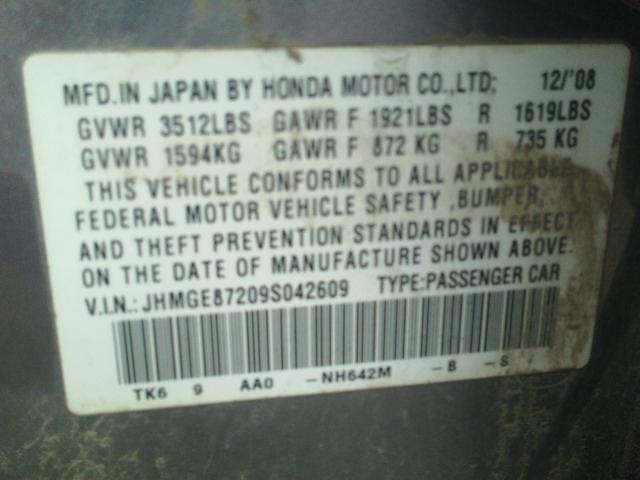 JHMGE87209S042609 - 2009 HONDA FIT SILVER photo 10