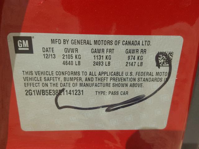 2G1WB5E38E1141231 - 2014 CHEVROLET IMPALA LIM RED photo 10