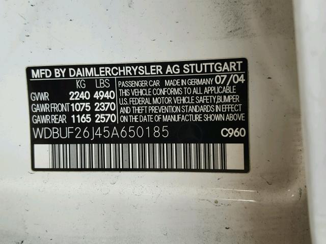 WDBUF26J45A650185 - 2005 MERCEDES-BENZ E 320 CDI WHITE photo 10