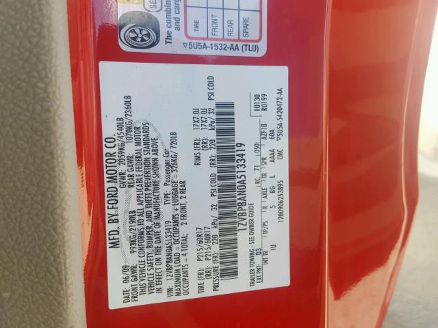 1ZVBP8AN0A5133419 - 2010 FORD MUSTANG RED photo 10