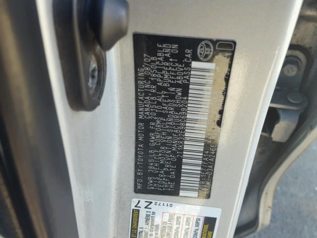 2T1KR32E98C699204 - 2008 TOYOTA COROLLA MA GRAY photo 10