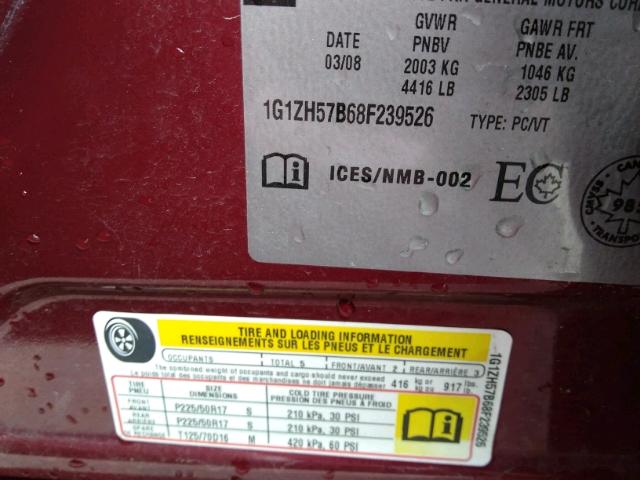 1G1ZH57B68F239526 - 2008 CHEVROLET MALIBU 1LT BURGUNDY photo 9