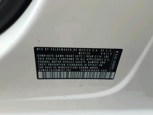 3VW2K7AJ9DM291763 - 2013 VOLKSWAGEN JETTA BASE Սպիտակ լուսանկար 10