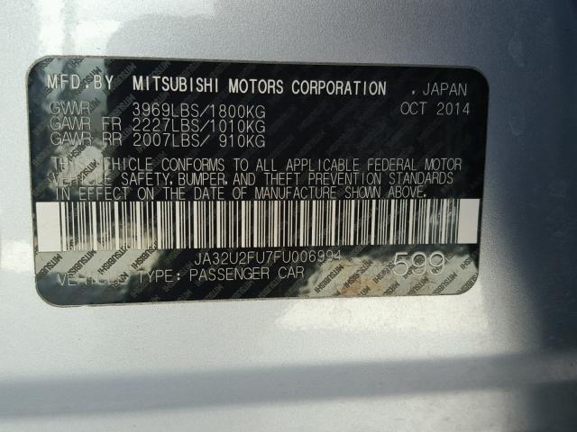 JA32U2FU7FU006994 - 2015 MITSUBISHI LANCER ES SILVER photo 10