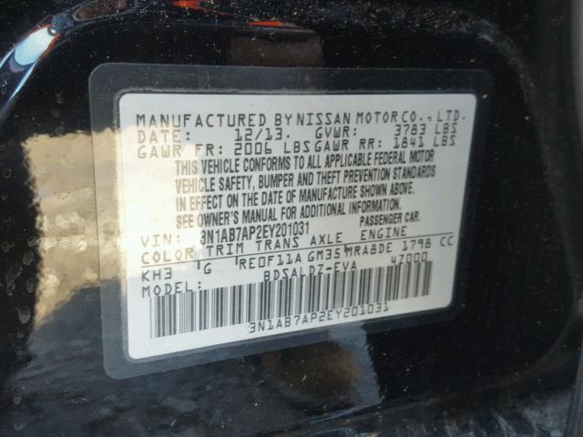 3N1AB7AP2EY201031 - 2014 NISSAN SENTRA S BLACK photo 10