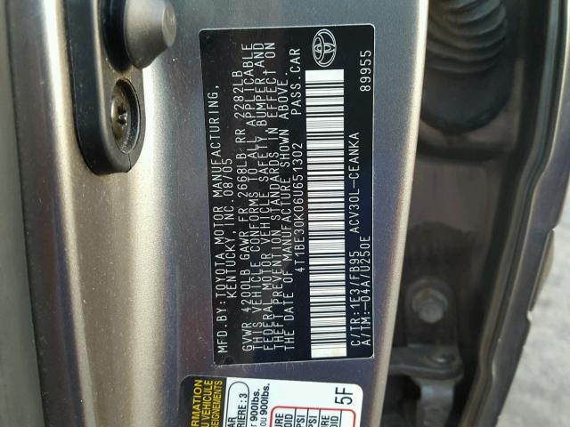 4T1BE30K06U651302 - 2006 TOYOTA CAMRY LE GRAY photo 10