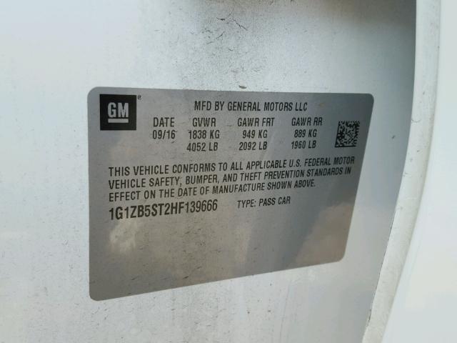 1G1ZB5ST2HF139666 - 2017 CHEVROLET MALIBU LS WHITE photo 10