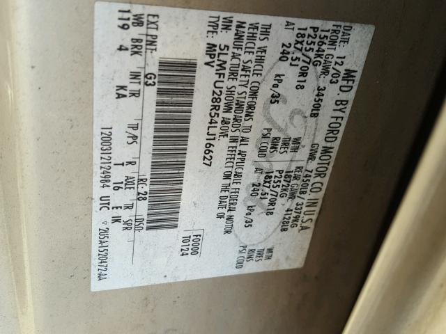 5LMFU28R54LJ16627 - 2004 LINCOLN NAVIGATOR 棕色 照片 10