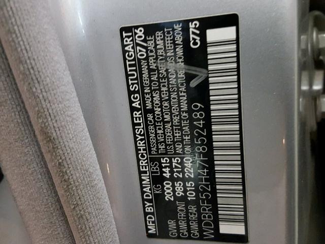 WDBRF52H47F852489 - 2007 MERCEDES-BENZ C 230 SILVER photo 10