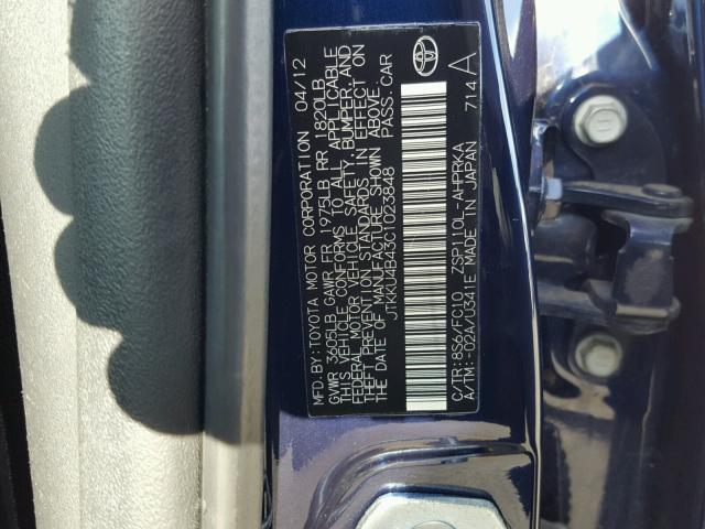 JTKKU4B43C1023848 - 2012 TOYOTA SCION XD BLUE photo 10