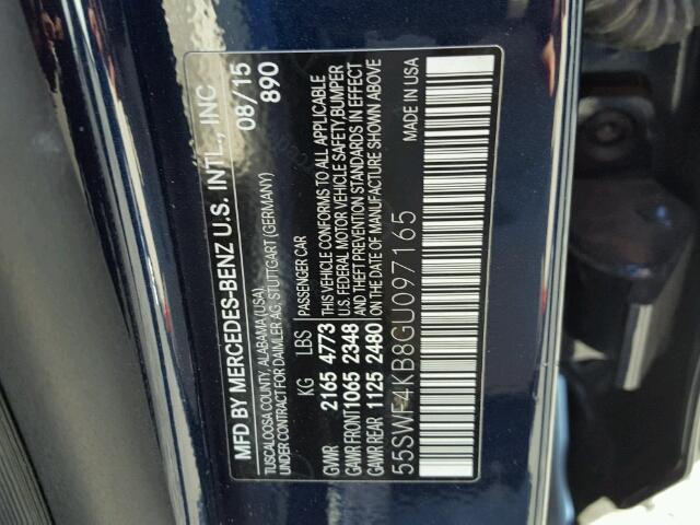 55SWF4KB8GU097165 - 2016 MERCEDES-BENZ C 300 4MAT BLUE photo 10