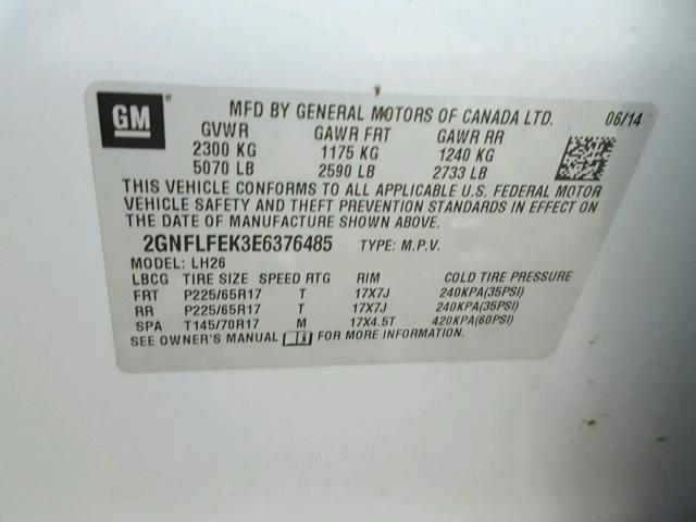 2GNFLFEK3E6376485 - 2014 CHEVROLET EQUINOX LT SILVER photo 10