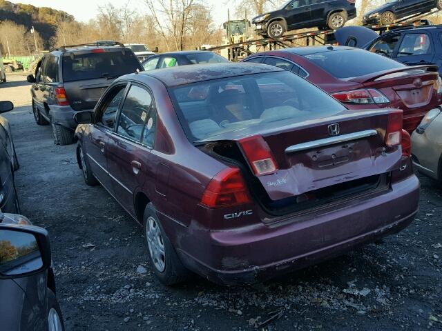 2HGES165X2H523700 - 2002 HONDA CIVIC LX BURGUNDY photo 3