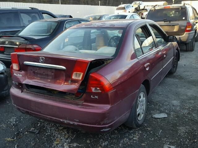 2HGES165X2H523700 - 2002 HONDA CIVIC LX BURGUNDY photo 4