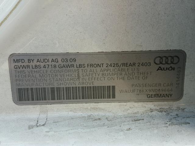 WAUJF78KX9N069664 - 2009 AUDI A4 PREMIUM WHITE photo 10