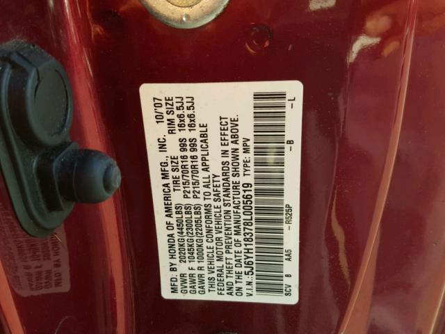 5J6YH18378L005619 - 2008 HONDA ELEMENT LX BURGUNDY photo 10