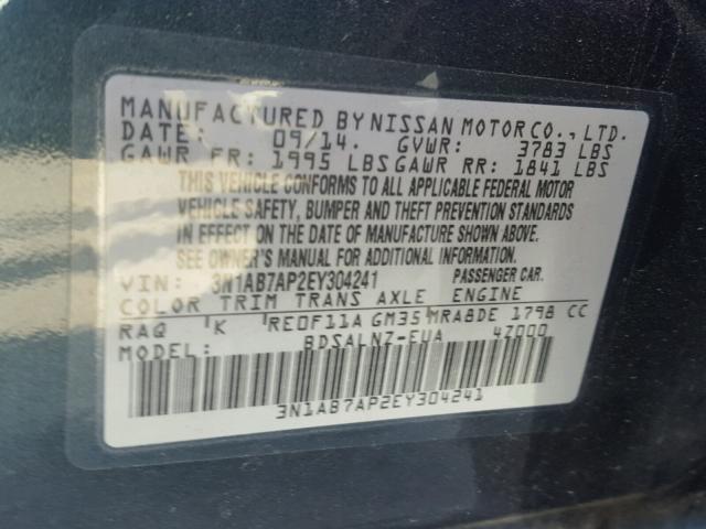 3N1AB7AP2EY304241 - 2014 NISSAN SENTRA S BLUE photo 10