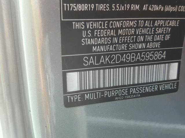 SALAK2D49BA595864 - 2011 LAND ROVER LR4 HSE LU GRAY photo 10