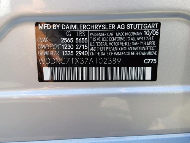 WDDNG71X37A102389 - 2007 MERCEDES-BENZ S 550 SILVER photo 10