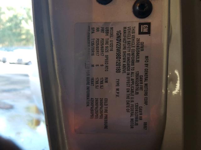 1GNDV23W98D120180 - 2008 CHEVROLET UPLANDER L ვერცხლისფერი ფოტო 10