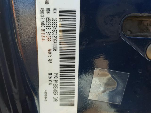 1B3ES46C12D649960 - 2002 DODGE NEON SE BLUE photo 10