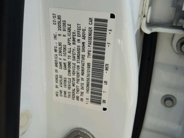 1HGCM66567A101685 - 2007 HONDA ACCORD EX WHITE photo 10