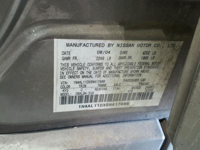 1N4AL11DX5N417466 - 2005 NISSAN ALTIMA S TAN photo 10