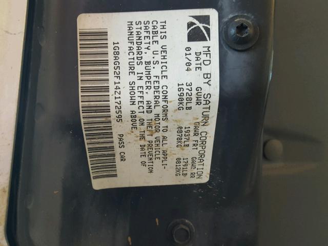 1G8AG52F14Z172595 - 2004 SATURN ION LEVEL GRAY photo 10