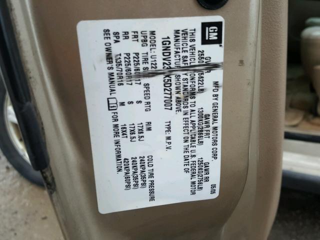 1GNDV23LX5D277007 - 2005 CHEVROLET UPLANDER L 金色 照片 10