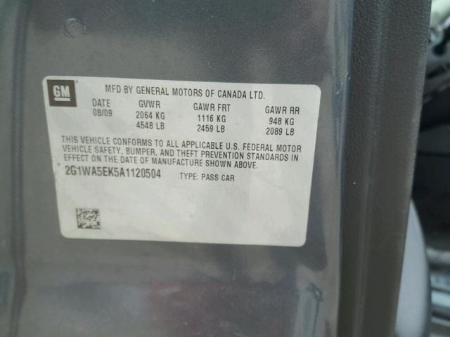 2G1WA5EK5A1120504 - 2010 CHEVROLET IMPALA LS CHARCOAL photo 10