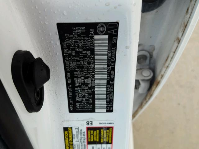 2T1BU4EE4DC967618 - 2013 TOYOTA COROLLA BA WHITE photo 10