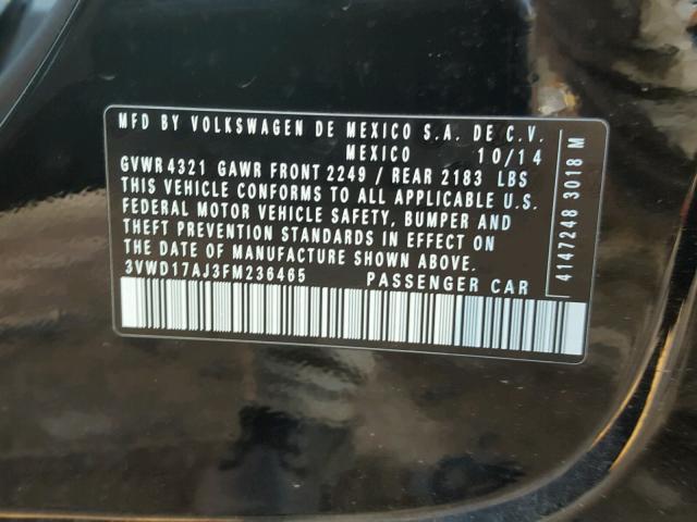 3VWD17AJ3FM236465 - 2015 VOLKSWAGEN JETTA SE 黑色 照片 10