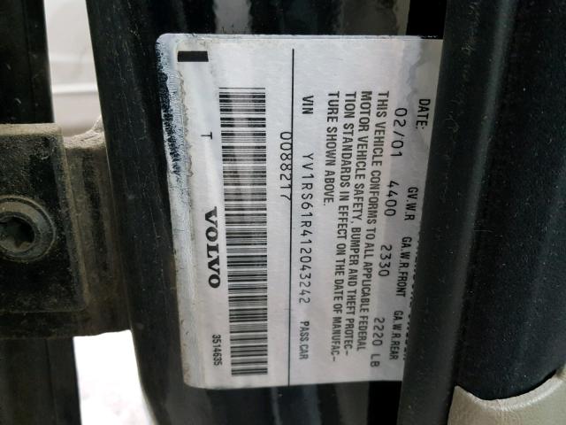 YV1RS61R412043242 - 2001 VOLVO S60 Schwarz Foto 10