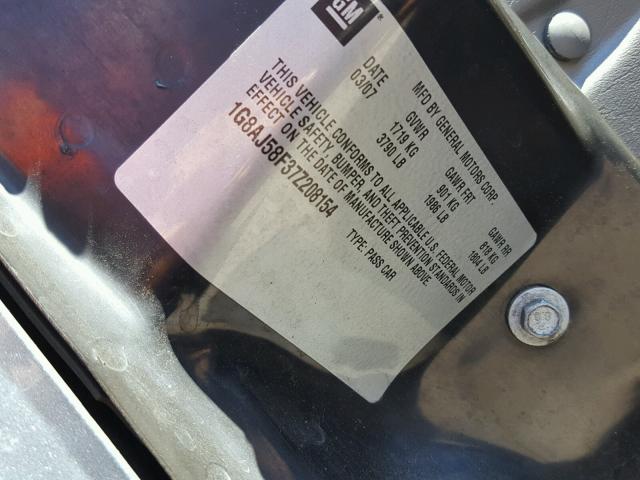 1G8AJ58F37Z208154 - 2007 SATURN ION LEVEL SILVER photo 10