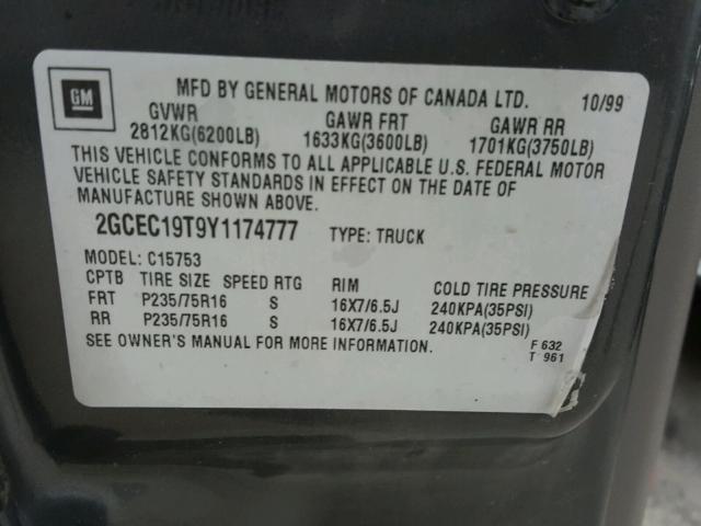 2GCEC19T9Y1174777 - 2000 CHEVROLET SILVERADO CHARCOAL photo 10