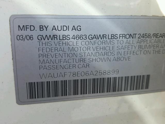 WAUAF78E06A258899 - 2006 AUDI A4 2 WHITE photo 10