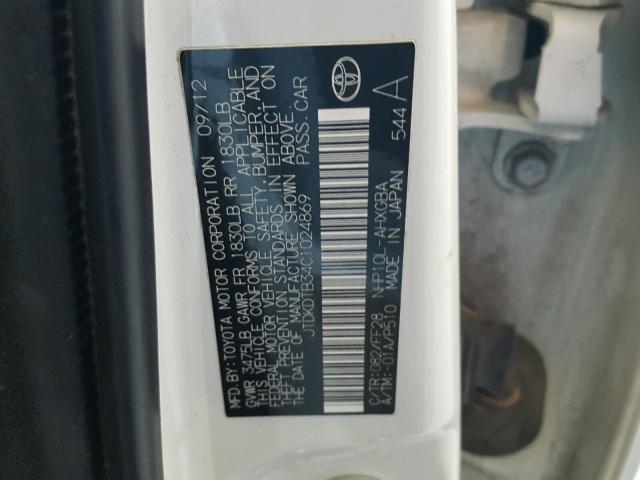 JTDKDTB34C1024869 - 2012 TOYOTA PRIUS C WHITE photo 10