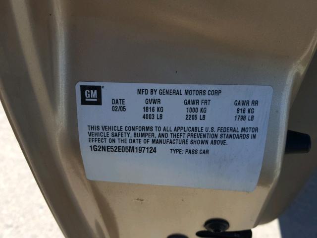 1G2NE52E05M197124 - 2005 PONTIAC GRAND AM S Qızıl foto 10