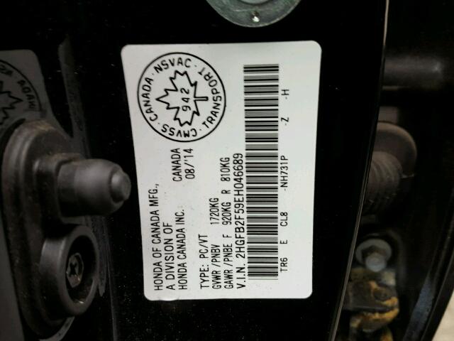 2HGFB2F59EH046689 - 2014 HONDA CIVIC LX BLACK photo 10