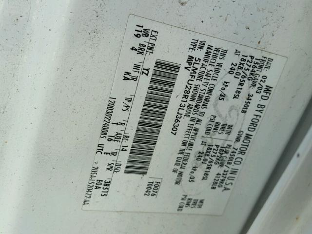 5LMFU28R13LJ36307 - 2003 LINCOLN NAVIGATOR 白色 照片 10