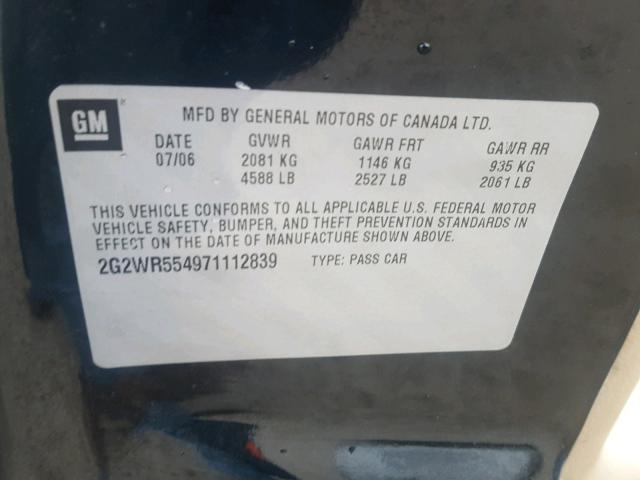 2G2WR554971112839 - 2007 PONTIAC GRAND PRIX BLACK photo 10