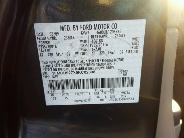 1FMCU927X9KC02308 - 2009 FORD ESCAPE XLS GRAY photo 10