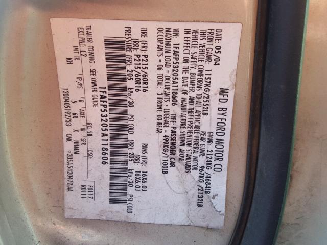 1FAFP53205A118606 - 2005 FORD TAURUS SE GRAY photo 10