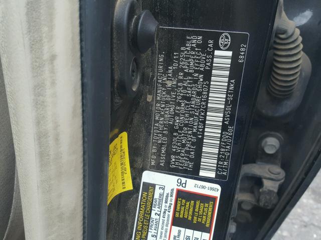 4T4BF1FK7CR168075 - 2012 TOYOTA CAMRY BASE BLACK photo 10