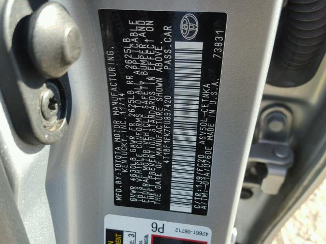 4T1BF1FK7FU897420 - 2015 TOYOTA CAMRY LE 银色 照片 10