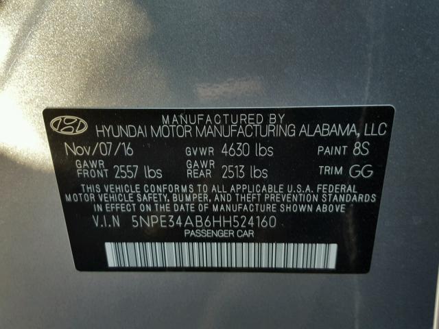 5NPE34AB6HH524160 - 2017 HYUNDAI SONATA SPO SILVER photo 10