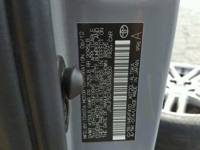 JTKJF5C74D3048350 - 2013 TOYOTA SCION TC 灰色 照片 10